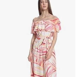 Donna Morgan Ruffle Off the Shoulder Dress Size 8 Floral Luau Vacation Nordstrom